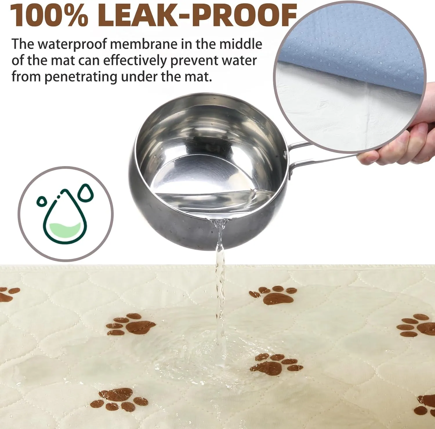 PUPTECK Washable Pee Pads for Dogs - Waterproof Reusable Puppy Potty Training Pads Whelping Mat - Fast Absorption Non-Slip Pet Food Feeding Mat (Beige, 48x60 Inch (Pack of 2))