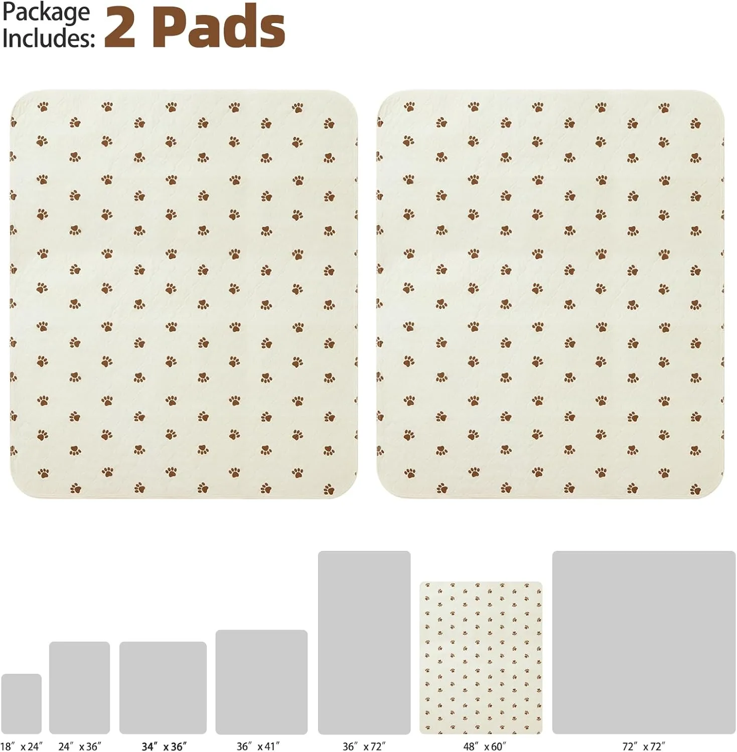 PUPTECK Washable Pee Pads for Dogs - Waterproof Reusable Puppy Potty Training Pads Whelping Mat - Fast Absorption Non-Slip Pet Food Feeding Mat (Beige, 48x60 Inch (Pack of 2))