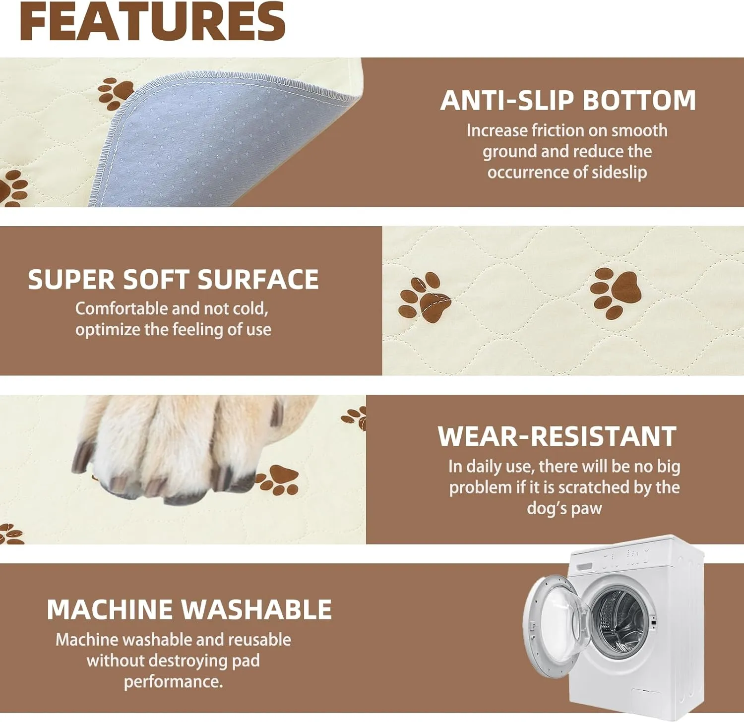 PUPTECK Washable Pee Pads for Dogs - Waterproof Reusable Puppy Potty Training Pads Whelping Mat - Fast Absorption Non-Slip Pet Food Feeding Mat (Beige, 48x60 Inch (Pack of 2))