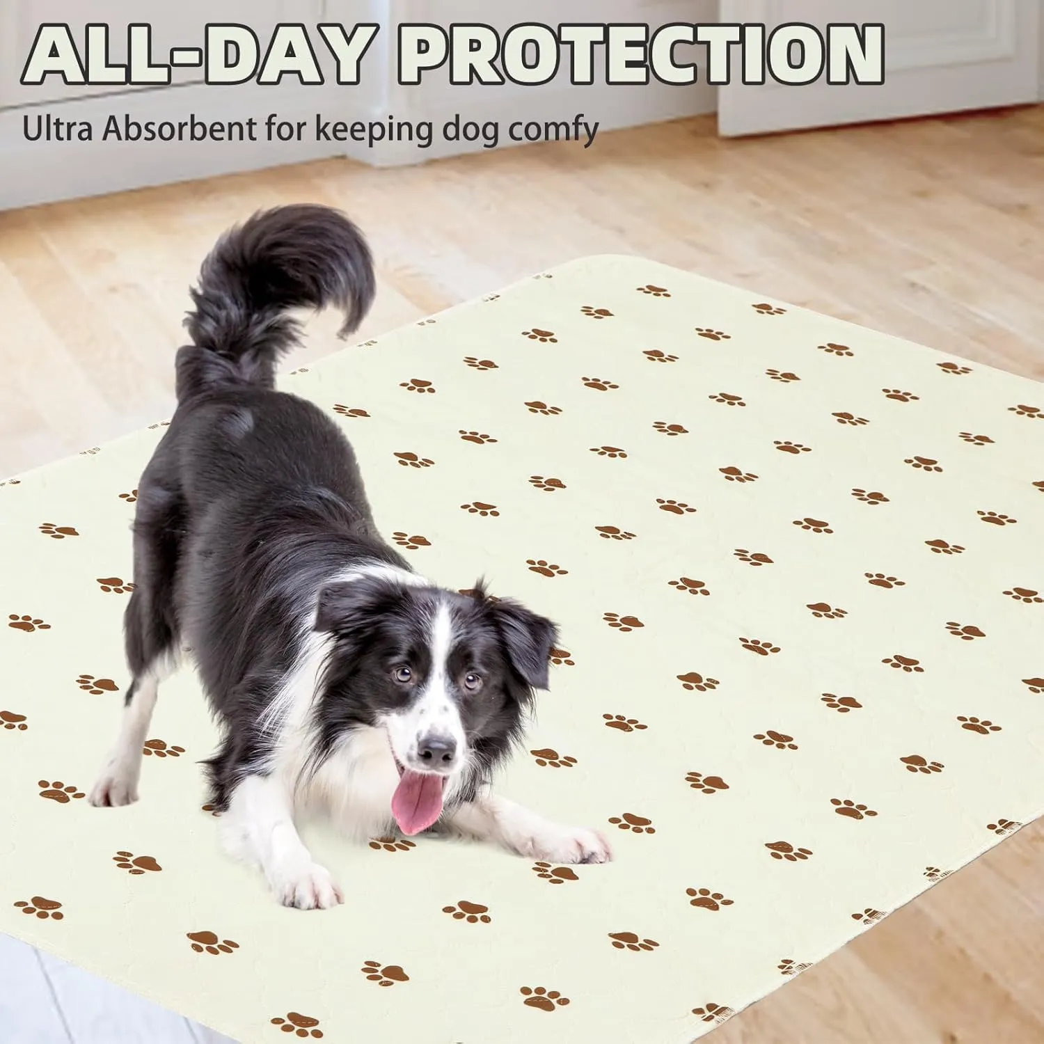 PUPTECK Washable Pee Pads for Dogs - Waterproof Reusable Puppy Potty Training Pads Whelping Mat - Fast Absorption Non-Slip Pet Food Feeding Mat (Beige, 48x60 Inch (Pack of 2))