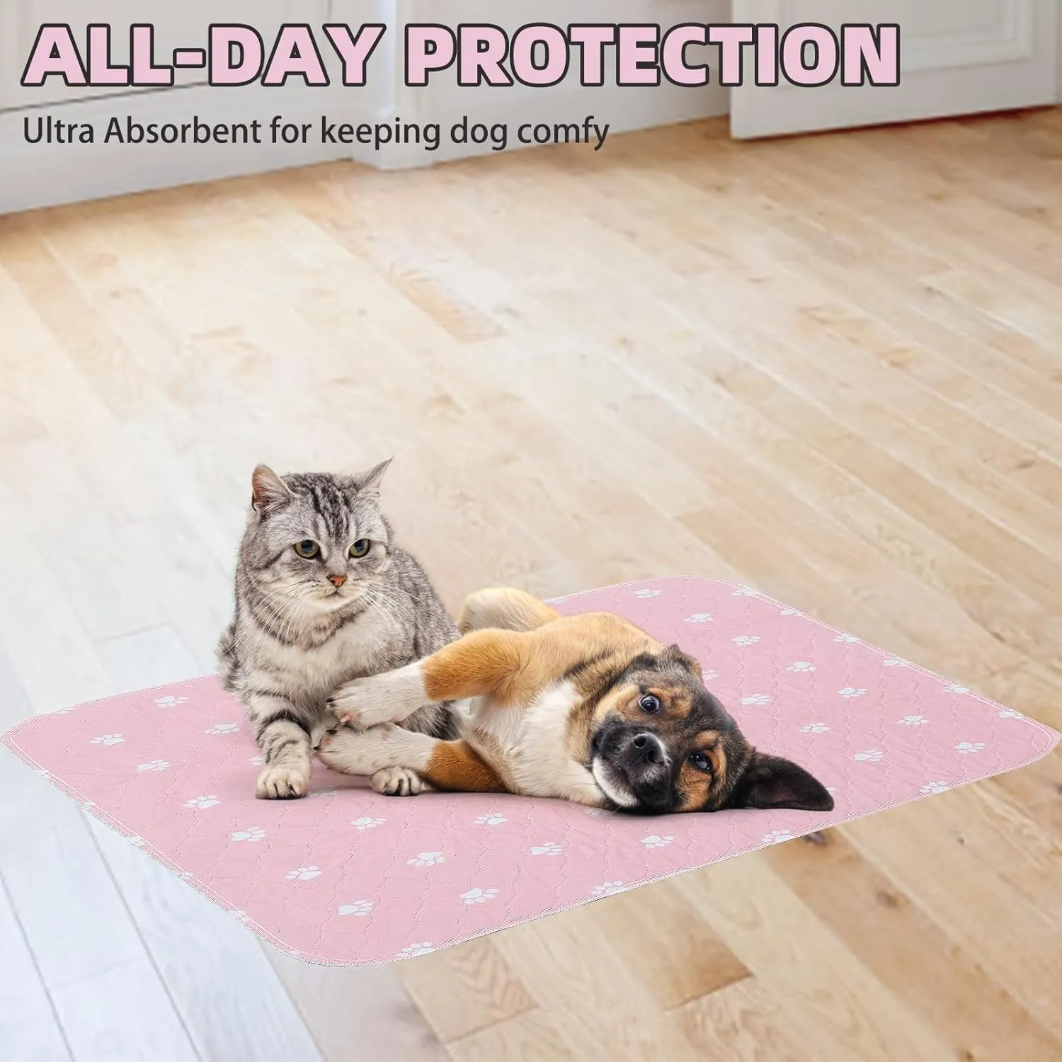PUPTECK Washable Pee Pads for Dogs - Waterproof Reusable Puppy Potty Training Pads Whelping Mat - Fast Absorption Non-Slip Pet Food Feeding Mat (Pink, 24x36 Inch (Pack of 4))