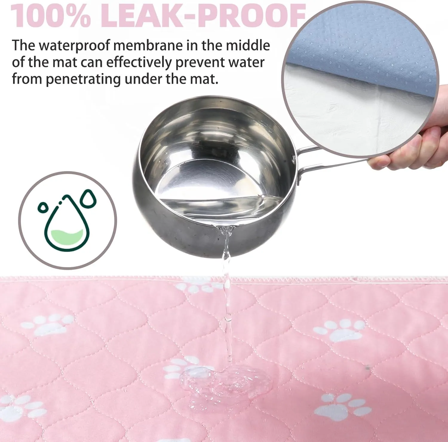 PUPTECK Washable Pee Pads for Dogs - Waterproof Reusable Puppy Potty Training Pads Whelping Mat - Fast Absorption Non-Slip Pet Food Feeding Mat (Pink, 24x36 Inch (Pack of 4))