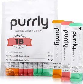 Purrly Lickable Wet Cat Treats Healthy Grain-Free Chicken Variety Pack (18 Count) Squeezable Creamy Pure with Human-Grade Protein Sources and Functional Nutrients Non-GMO No-Artificial-Additives