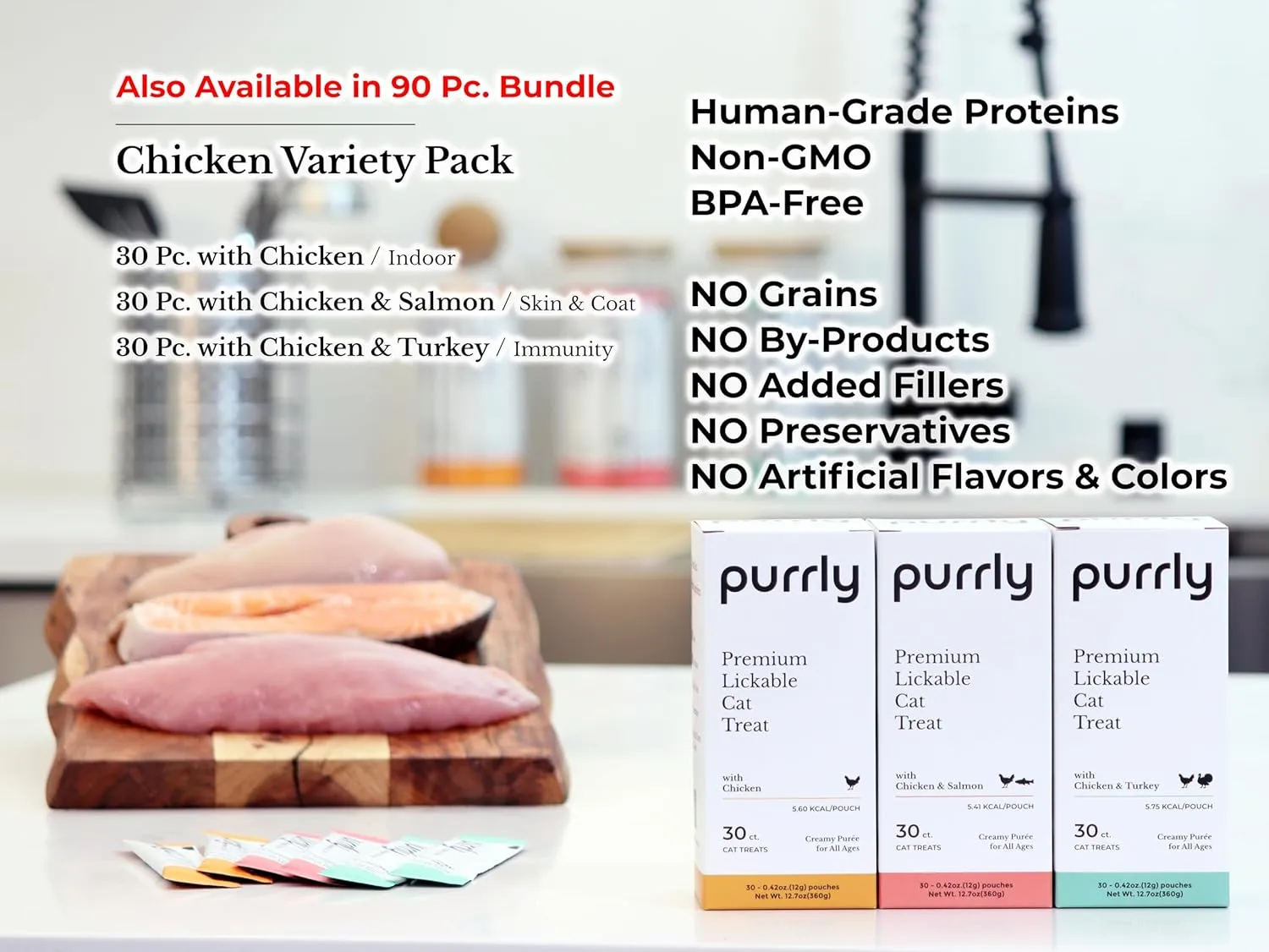 Purrly Lickable Wet Cat Treats Healthy Grain-Free Chicken Variety Pack (18 Count) Squeezable Creamy Pure with Human-Grade Protein Sources and Functional Nutrients Non-GMO No-Artificial-Additives