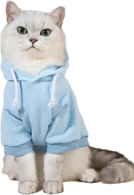 QWINEE Basic Dog Hoodie, Dog Warm Jacket, Cat Apparel, Dog Shirt, Dog Clothes for Puppy Kitten Small Medium Dogs Cats Light Blue S