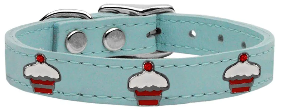 Red Cupcake Widget Genuine Leather Dog Collar Baby Blue 18