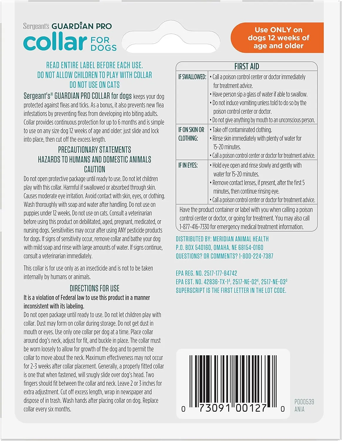 Sergeant's Guardian Pro Flea & Tick Collar for Dogs, Kills Fleas & Ticks, Long Lasting Protection for 6 Months, Fresh Scent, One Size Fits All, 1 Collar