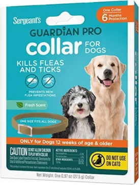 Sergeant's Guardian Pro Flea & Tick Collar for Dogs, Kills Fleas & Ticks, Long Lasting Protection for 6 Months, Fresh Scent, One Size Fits All, 1 Collar