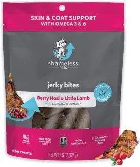 Shameless Pets Jerky Dog Treats, Berry Had A Little Lamb - Healthy Dog Chews for Skin & Coat Support with Omega 3 and 6 - with Real Premium Lamb and Cranberries - Free from Corn & Soy - 1-Pack