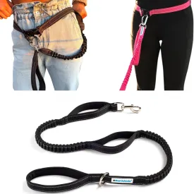 Shed Defender Hands Free Dog Leash, Shock Absorbing Bungee Leash, Three Padded Handles, Stretches from 4-6ft. Jogging, Running, Hiking, Heavy Duty, Adjustable One Size Fits All Waist, Black