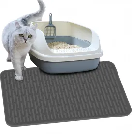 Silicone Cat Litter Mat for Floors - 24" x 15" Non-Slip Kitty Litter Trapping Mat with Internal Grooves & Protrusions, Waterproof Litter Box Mat for Easy Cleanup, Light Gray