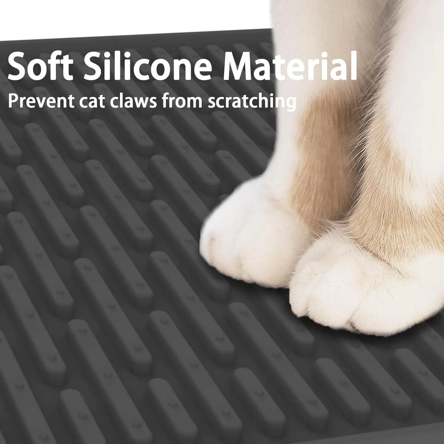 Silicone Cat Litter Mat for Floors - 24" x 15" Non-Slip Kitty Litter Trapping Mat with Internal Grooves & Protrusions, Waterproof Litter Box Mat for Easy Cleanup, Light Gray