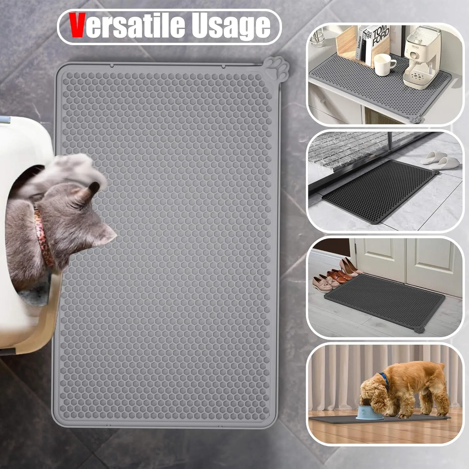 Silicone Cat Litter Trapping MatEasy to Clean Double Layer Detachable Mat for Litter Box Soft on Paws & Non-Slip Kitty Litter Mat for Floor (24x15 inch)