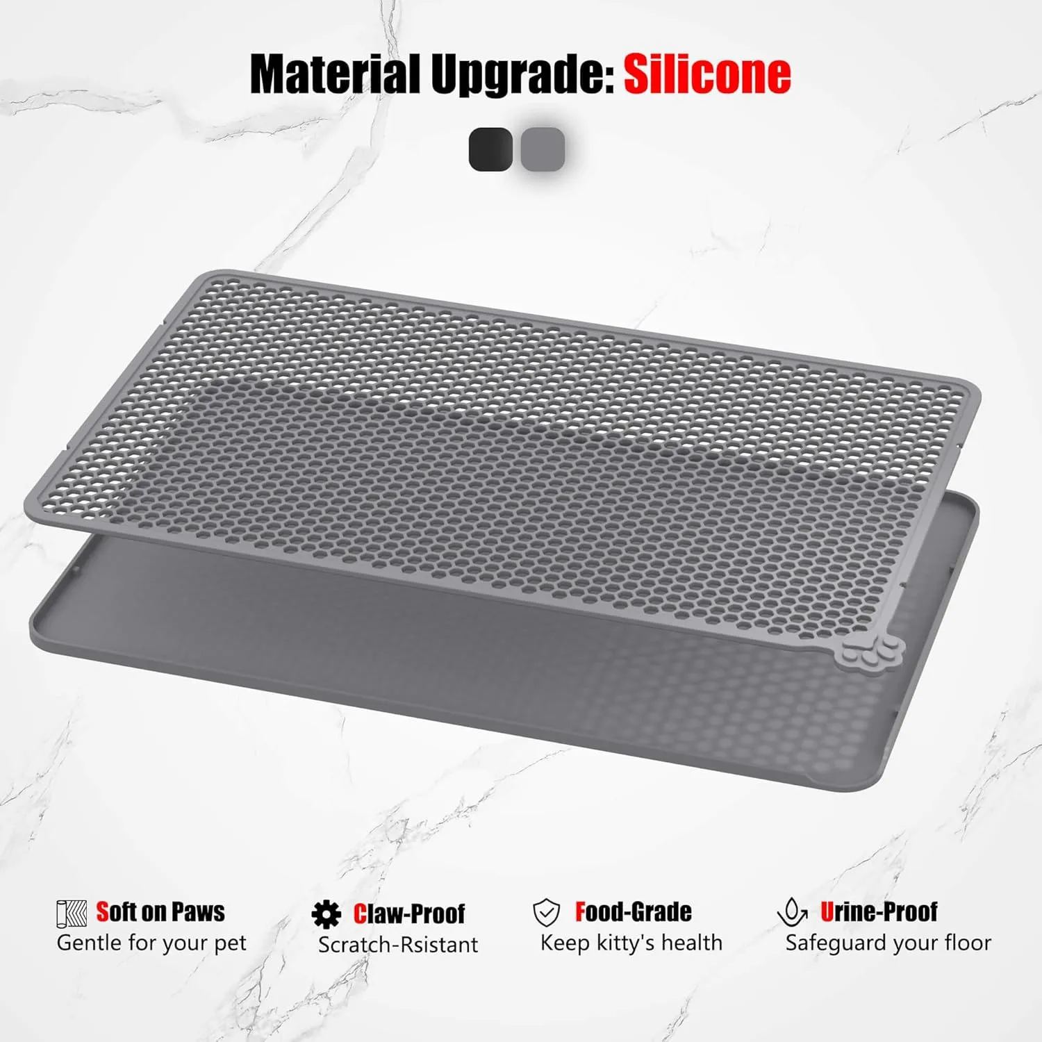 Silicone Cat Litter Trapping MatEasy to Clean Double Layer Detachable Mat for Litter Box Soft on Paws & Non-Slip Kitty Litter Mat for Floor (24x15 inch)