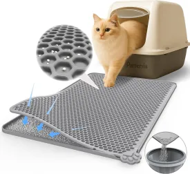 Silicone Cat Litter Trapping MatEasy to Clean Double Layer Detachable Mat for Litter Box Soft on Paws & Non-Slip Kitty Litter Mat for Floor (24x15 inch)