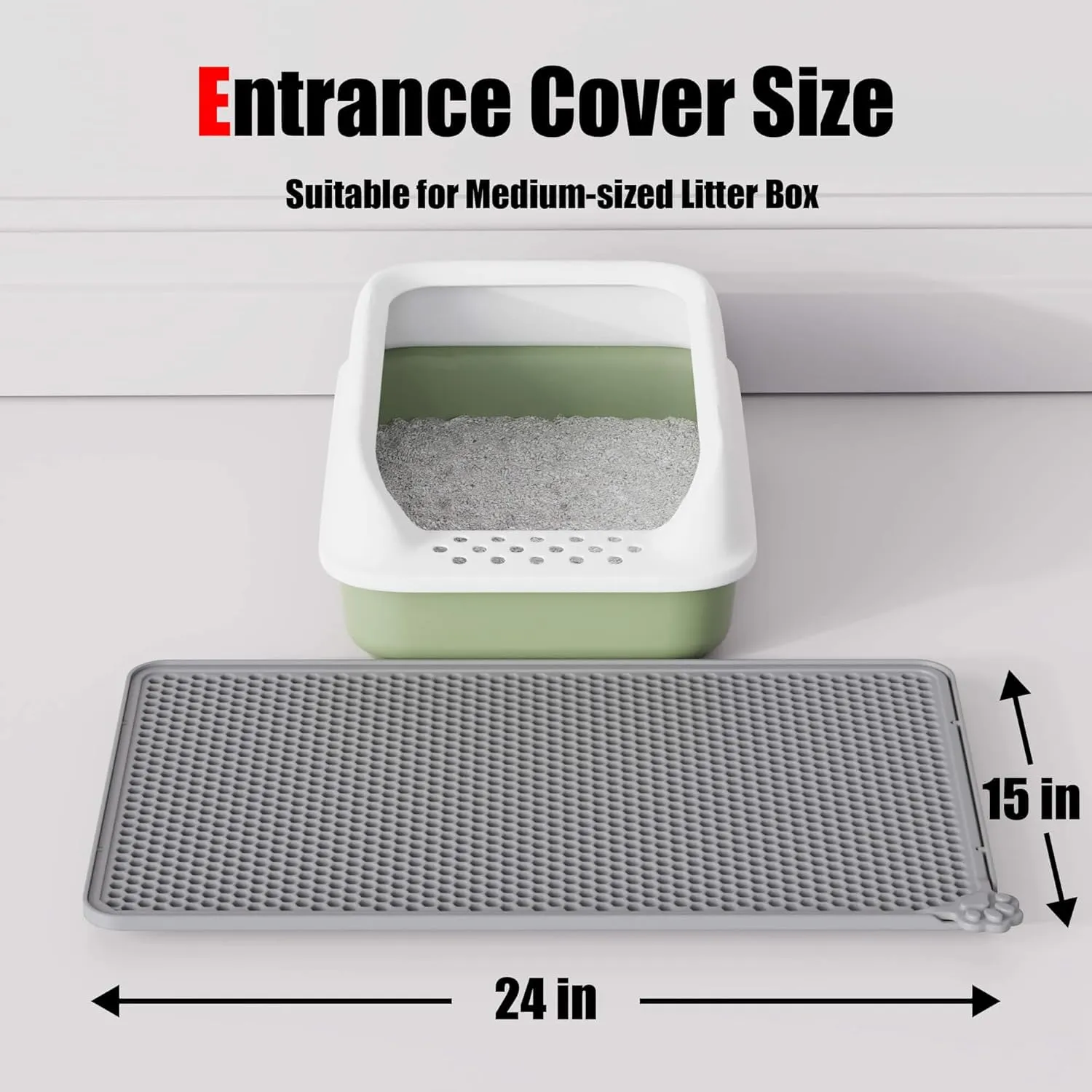 Silicone Cat Litter Trapping MatEasy to Clean Double Layer Detachable Mat for Litter Box Soft on Paws & Non-Slip Kitty Litter Mat for Floor (24x15 inch)