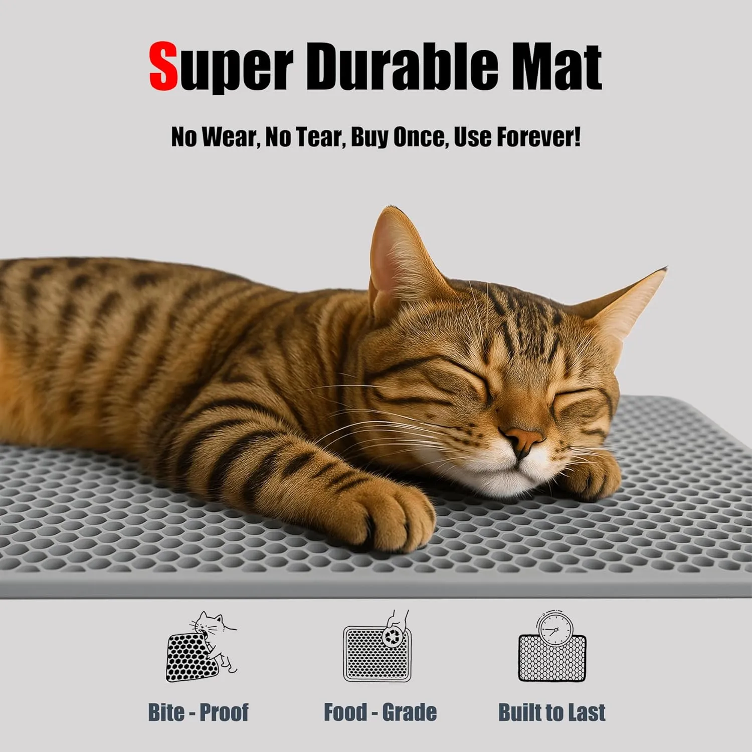 Silicone Cat Litter Trapping MatEasy to Clean Double Layer Detachable Mat for Litter Box Soft on Paws & Non-Slip Kitty Litter Mat for Floor (24x15 inch)