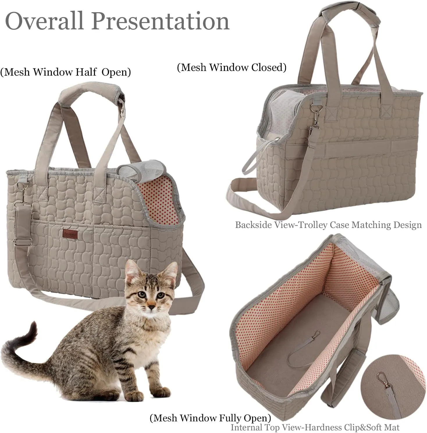 Small Dog Carrier Cat Bag for Puppy Purse Cat Carriers Fashion Pets Woman Totes Style Lightweight Pups Kitties Bunny Go to Vet Picnic Outdoor (Grey)