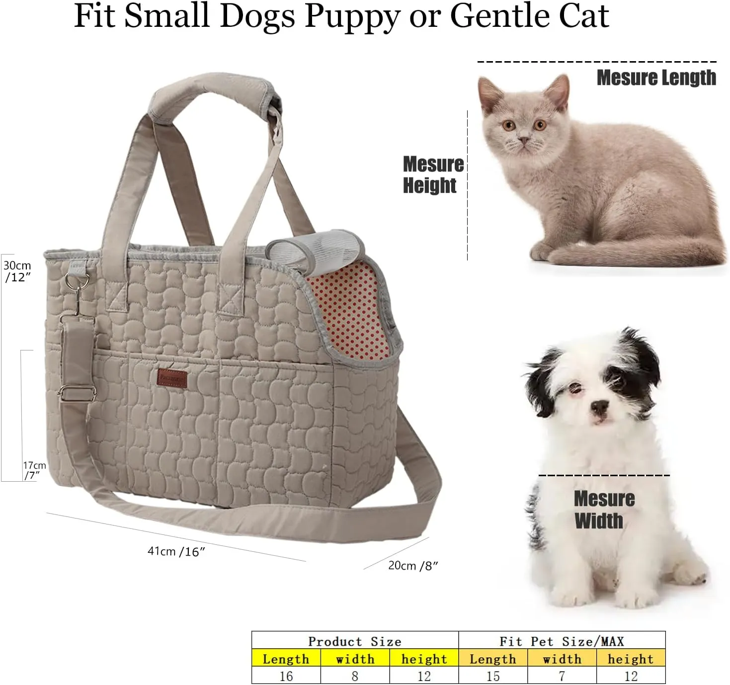 Small Dog Carrier Cat Bag for Puppy Purse Cat Carriers Fashion Pets Woman Totes Style Lightweight Pups Kitties Bunny Go to Vet Picnic Outdoor (Grey)