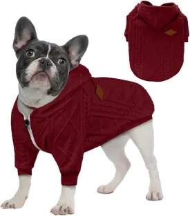 Small Dog Sweater Knitted Pet Sweaters Warm Dog Clothes with Zipper, Hooded Sweatshirt Cable Knitwear Puppy Winter Coat for Small Dogs Girl Boy Soft Cat Apparel(XL, Red)