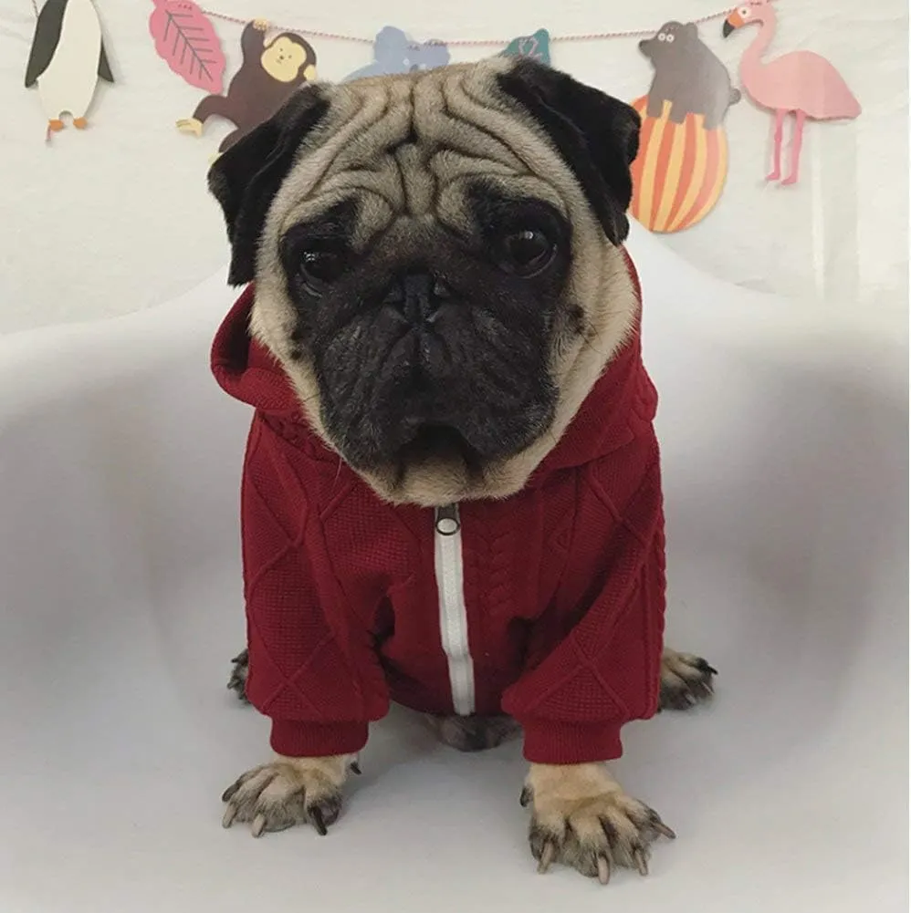 Small Dog Sweater Knitted Pet Sweaters Warm Dog Clothes with Zipper, Hooded Sweatshirt Cable Knitwear Puppy Winter Coat for Small Dogs Girl Boy Soft Cat Apparel(XL, Red)