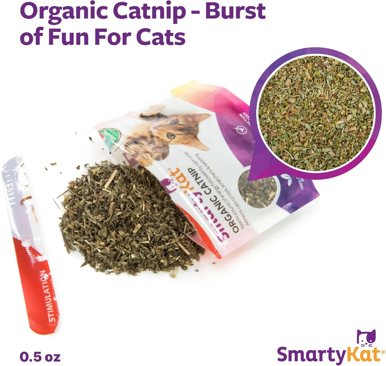 SmartyKat Catnip Pouch for Cats & Kittens, USDA Certified Organic, Featuring Resealable Pouch, Sprinkle on Toys, Bedding & Scratchers, 0.5 Ounces