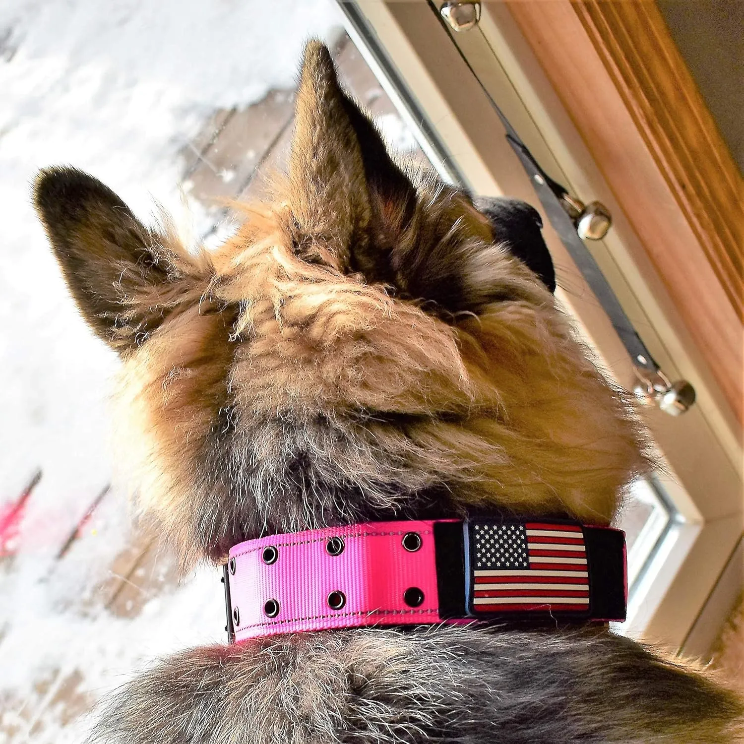 Tactical Dog Collar 2 Inch Wide Heavy Duty with Metal 2-Pin Belt Buckle for Medium, Large & XL Dogs, Thick Military-Style K9 Collar, Reflective, with Name Plate Area, USA Flag Patch, Strong & Durable
