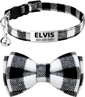 TagME Cat Collar with Name Tag, Personalized Breakaway Kitten Collar with Cute Bow Tie & Bell, Collars for Animals with Silent Slide On ID Tags,Black