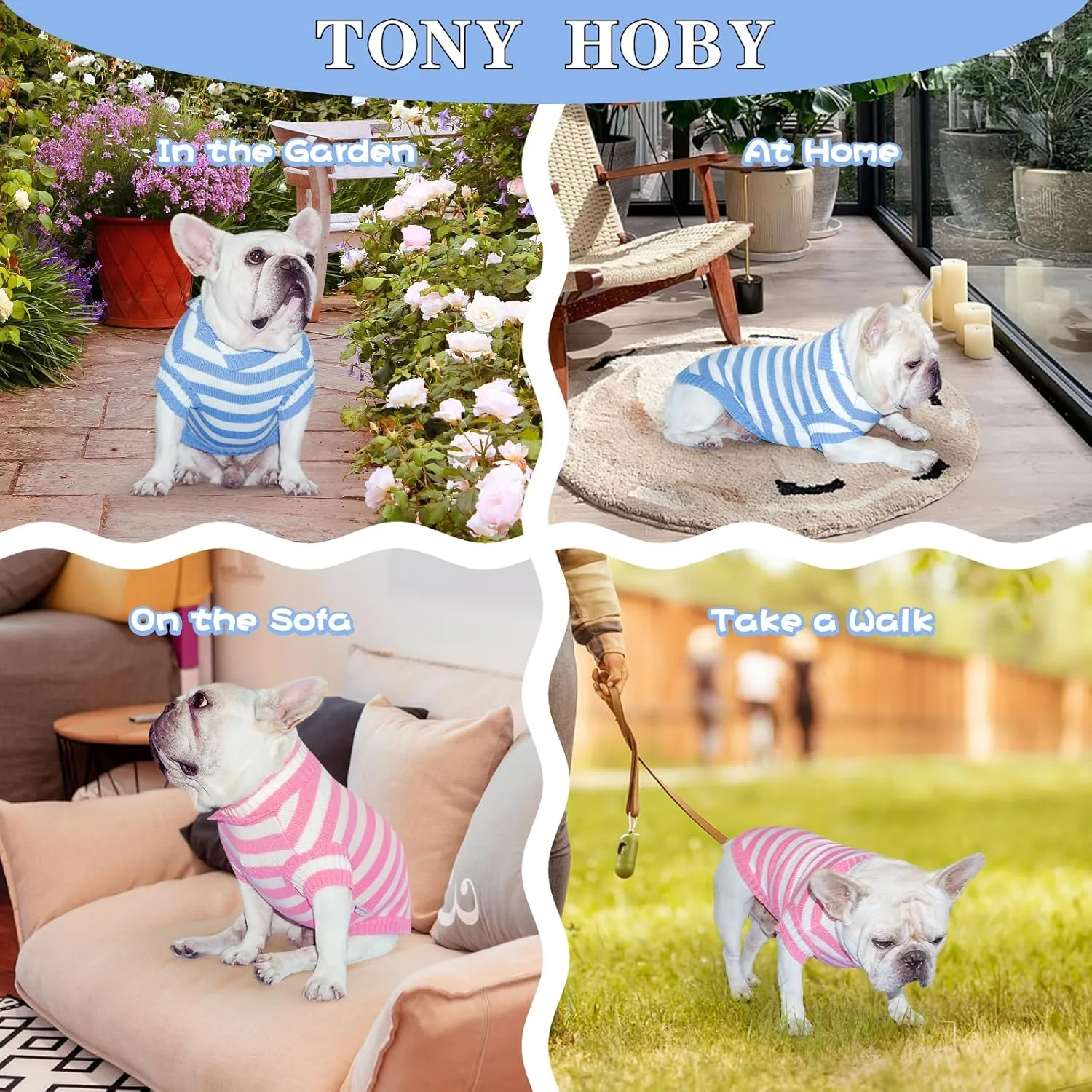TONY HOBY Dog Sweater, Knitted Dog Sweater Shirts, Winter Dogs Shirts Clothes for Small Medium Dogs (Blue, L)