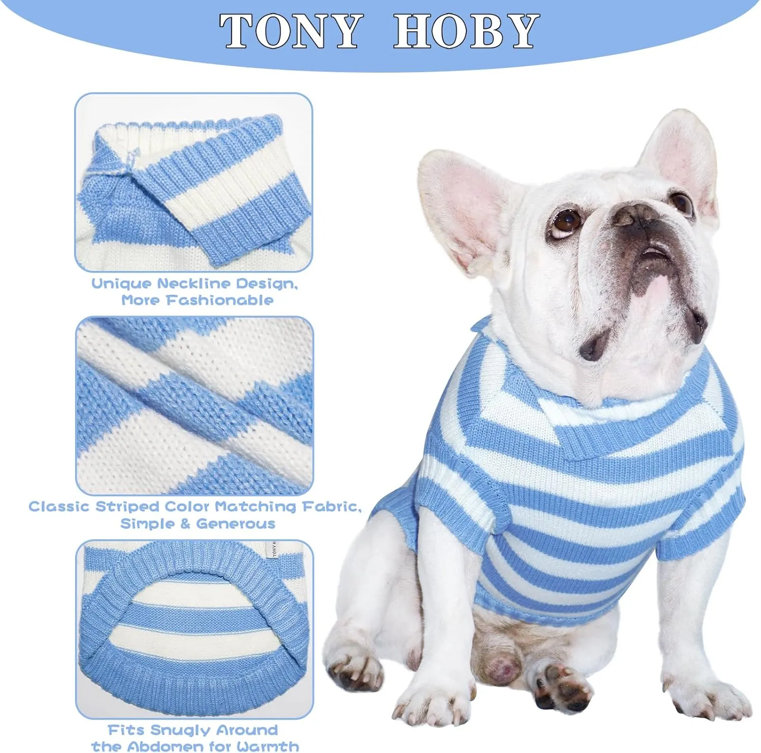 TONY HOBY Dog Sweater, Knitted Dog Sweater Shirts, Winter Dogs Shirts Clothes for Small Medium Dogs (Blue, L)