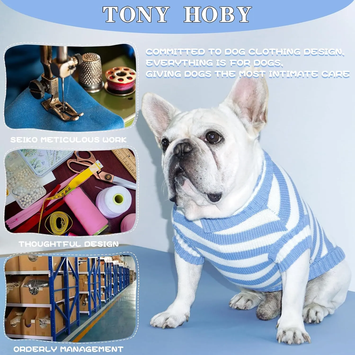 TONY HOBY Dog Sweater, Knitted Dog Sweater Shirts, Winter Dogs Shirts Clothes for Small Medium Dogs (Blue, L)