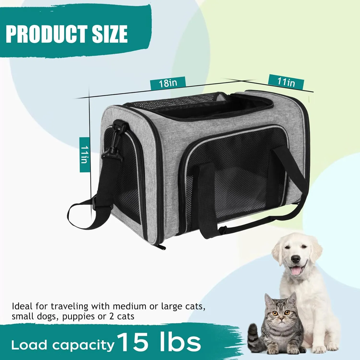 Top tasta Dog Cat Carrier Pet Carriers for Small Medium Large Cats Dogs Carrier Soft Sided Small Puppy Dog Carrier Portable Foldable Airline Approved Dog Cat Travel Carrier Grey Black M