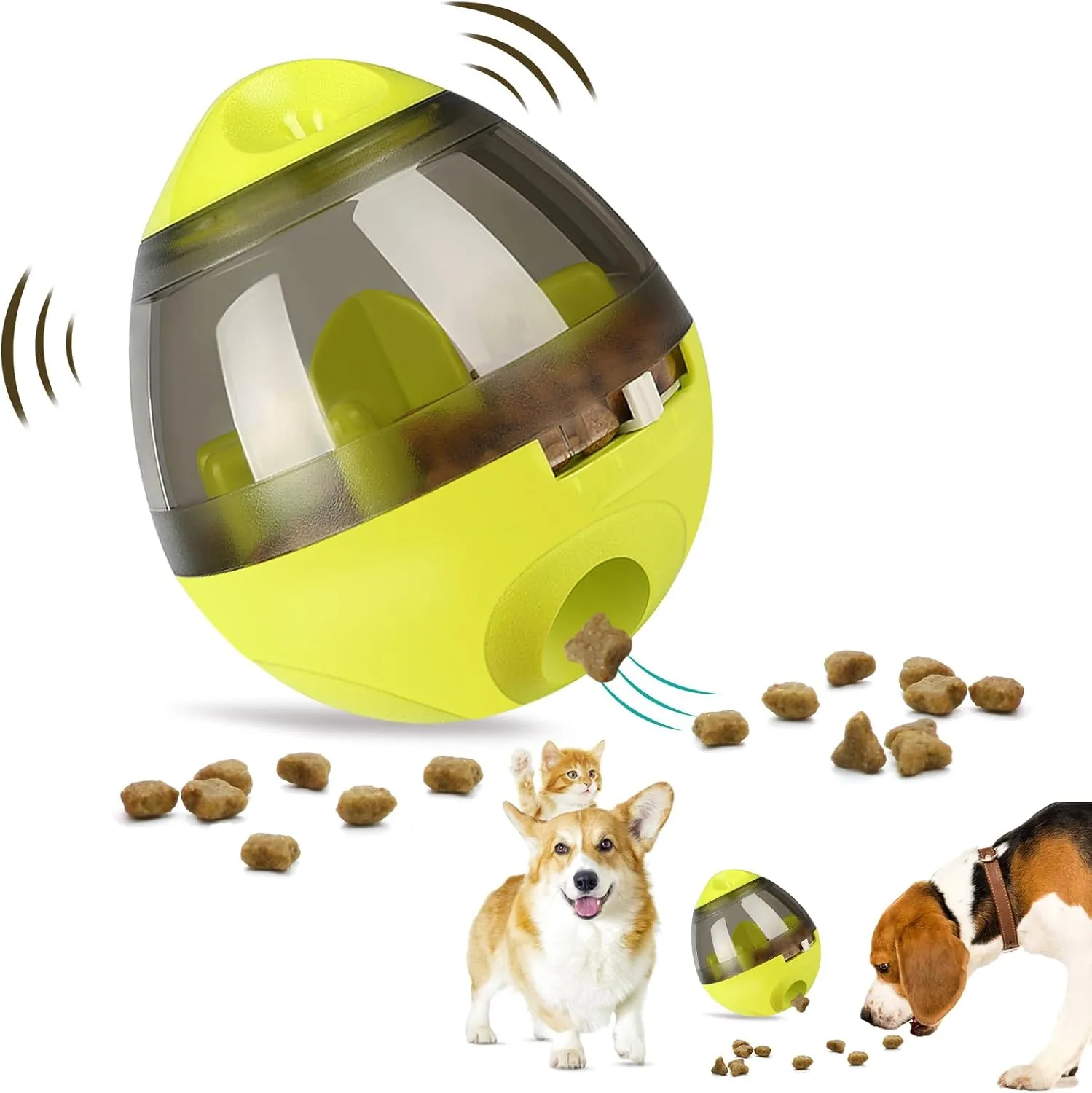 Tumbler Pet Toy, Automatic Pet Slow Feeder Treat Ball, Cat Dog Toy for Pet Increases IQ Interactive, Adjustable Treat Dog Ball Dispensing Dog Toys(Green)