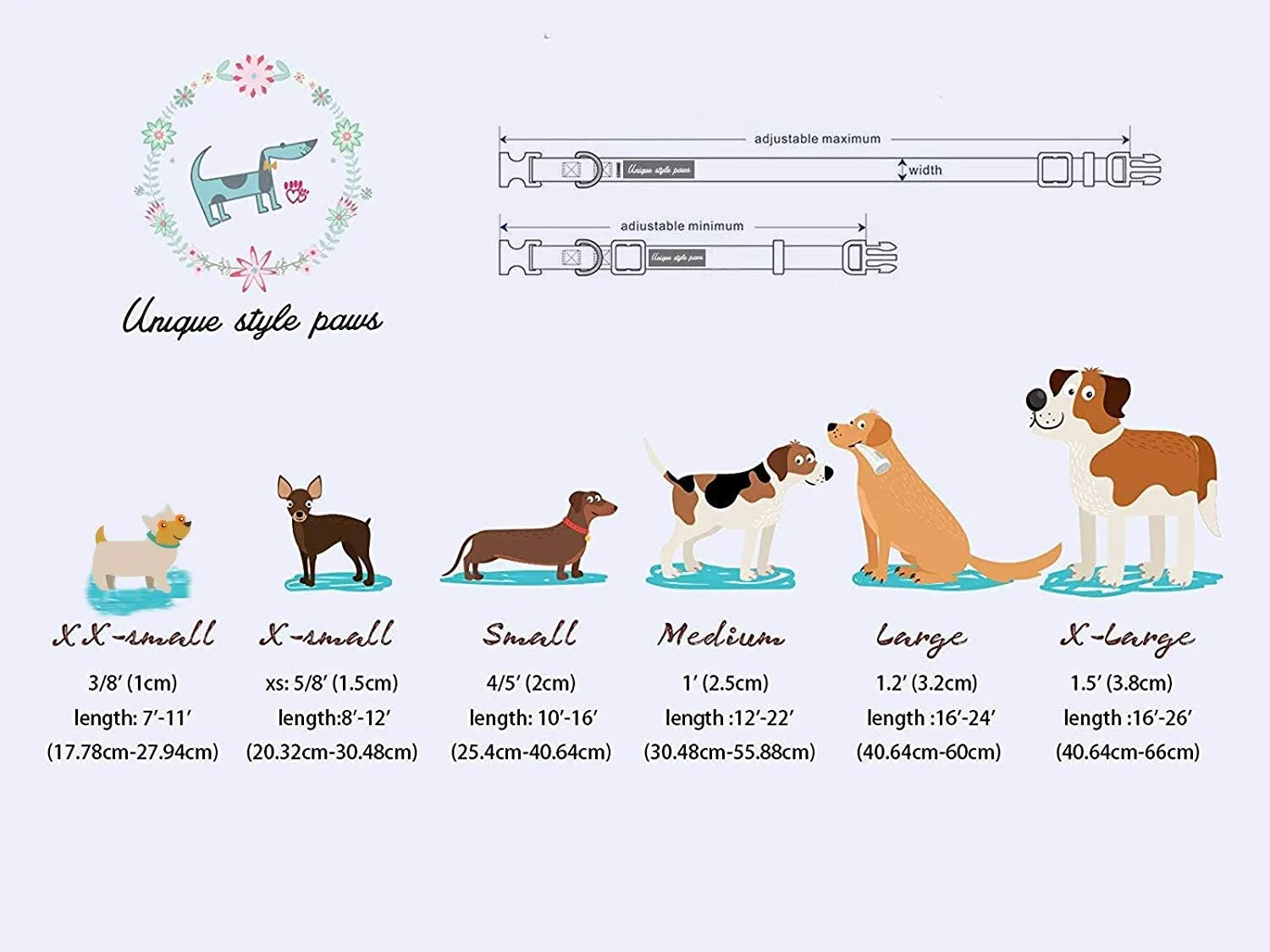 Unique Style Paws Dog Collar with Bow, Bowtie Dog Collar Adjustable Collars for Small Medium Large Dogs and Cats