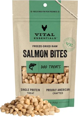 Vital Essentials Salmon Bites Dog Treats, 2.5 oz | Freeze-Dried Raw | Single Protein |Premium Quality High Protein Training Treats | Grain Free, Gluten Free, Filler Free