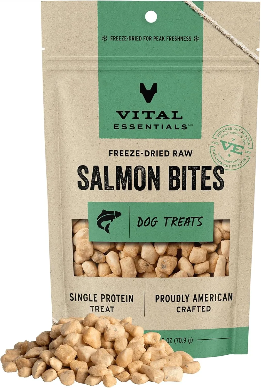 Vital Essentials Salmon Bites Dog Treats, 2.5 oz | Freeze-Dried Raw | Single Protein |Premium Quality High Protein Training Treats | Grain Free, Gluten Free, Filler Free