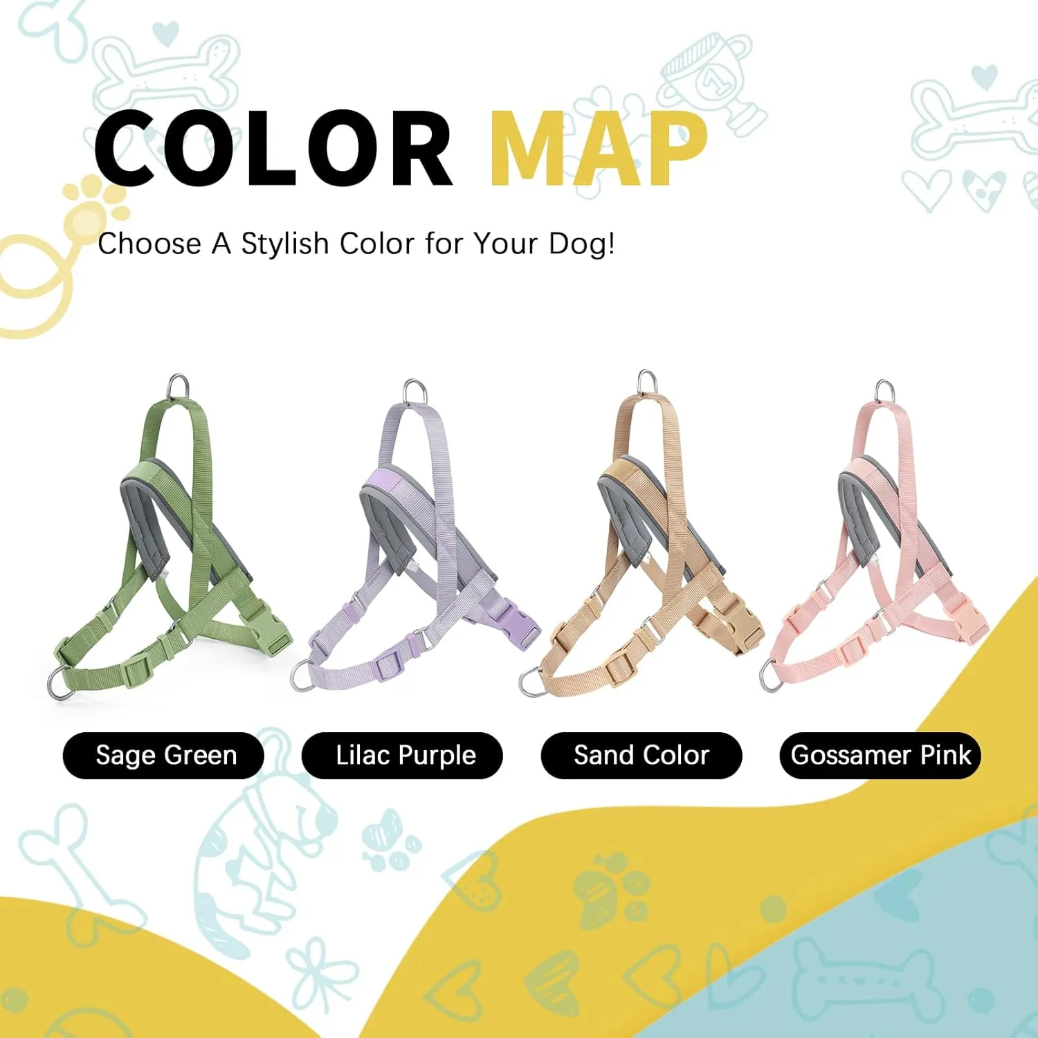Wisedog No Pull Dog Harness - Adjustable Webbing Dog Halter Harness with Reflective Soft Padded for Large Dogs(Sand Color, M|Neck=16.5"-19"/Chest=22"-27")