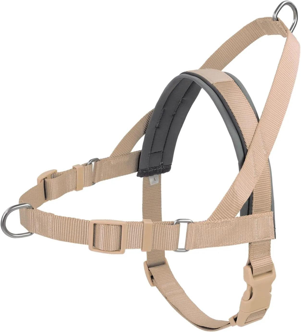 Wisedog No Pull Dog Harness - Adjustable Webbing Dog Halter Harness with Reflective Soft Padded for Large Dogs(Sand Color, M|Neck=16.5"-19"/Chest=22"-27")