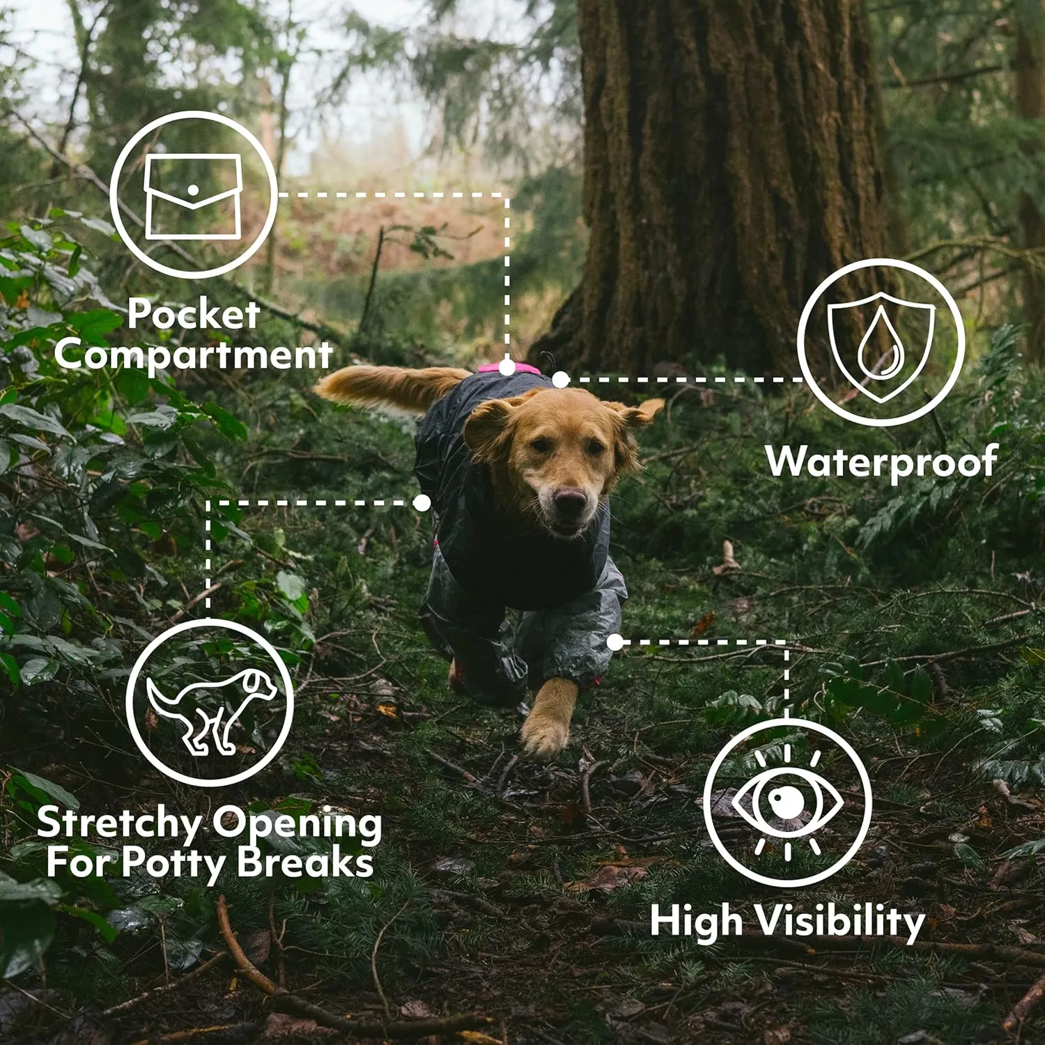 ZippyPaws Adventure Dog Raincoat - Waterproof Rain Jacket for Small & Large Dogs, Reusable Dog Poncho - Pink, Medium